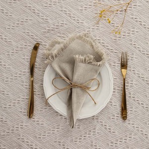 Linen Cotton Napkins with Tassels Raw Edge Fringe, Rustic Farmhouse Table Napkin Reusable <strong>Tea</strong> <strong>Towel</strong>, Boho Wedding - Product Image 3