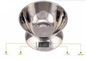 Báscula Digital de Cocina Redonda de Acero Inoxidable con Pantalla LCD, Capacidad de 5 kg y 1 g de Precisión, con Recipiente, Funciona con Batería, Modelo BST-K17 - Product Image 5