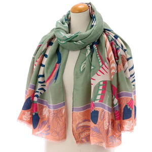 Bufanda/Chal de Gran Tamaño con Pintura a Color de Estilo Chino, Pintado a Mano, Ligero, 100% Fibra de Poliéster, Transpirable y Absorbente de Sudor - Product Image 1
