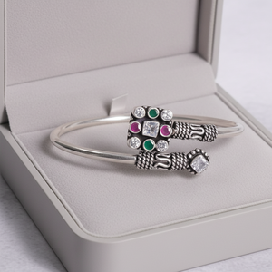 925 Sterling <b>Silver</b> Oxidized Zircon <b>Bangle</b> for Women and Men Minimalist Adjustable Classic Ethnic <b>Bracelet</b> - Product Image 3