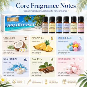 SHEOSEA Coffret de 6 Huiles Essentielles Tropicales pour Vacances, Parfums Noix de <span class=keywords><strong>Coco</strong></span>, Ananas, Brise Marine pour Diffuseur - Product Image 4