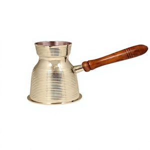 Handmade Brass Gold Color <b>Tea</b> Coffee Serving <b>Pot</b> With Wooden Handle Round Shape <b>Tea</b> Coffee <b>Pot</b> At Low Price - Product Image 1