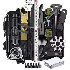 Kit de survie transfrontalier 28 en 1, outil d'urgence multifonctionnel compact, équipement de survie en plein air, matériel métallique - Product Image 5
