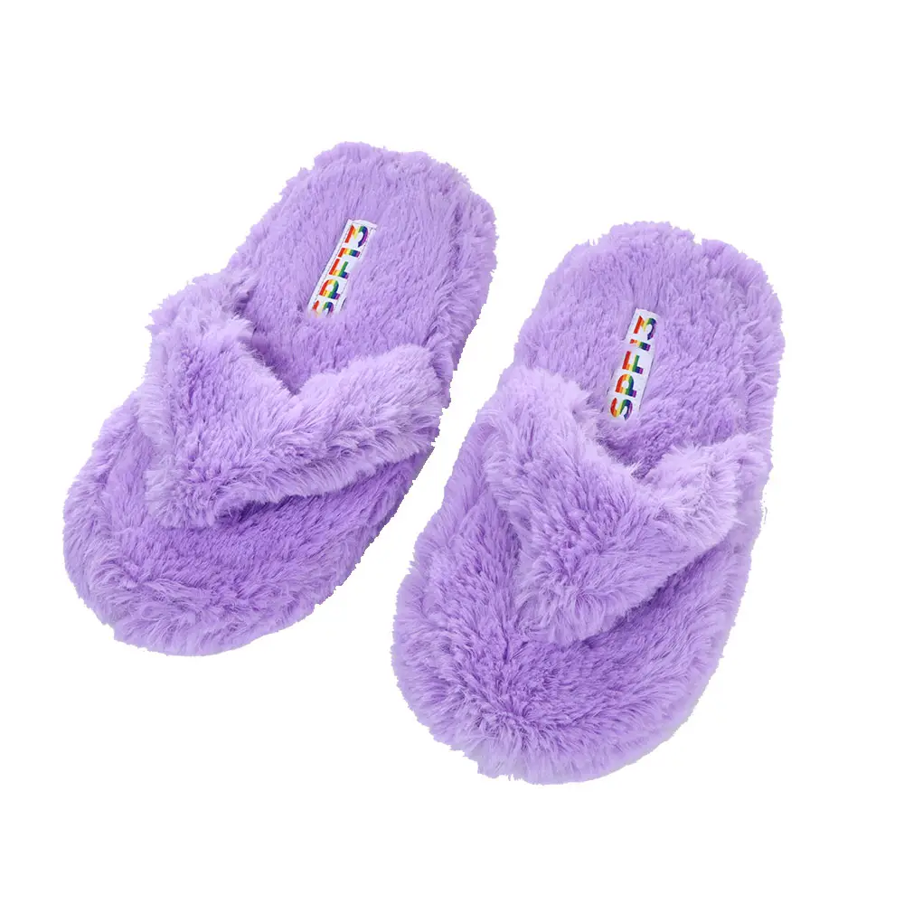 Bleu femmes hiver chaussures chaudes diapositives pantoufle plate en peluche