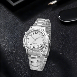 Orologio al Quarzo di Lusso Parlante con Quadrante Analogico in Vetro e Voce Digitale in Inglese per <span class=keywords><strong>Non</strong></span> <span class=keywords><strong>Vedenti</strong></span>/Ipovedenti e Anziani, Impermeabile - Product Image 3