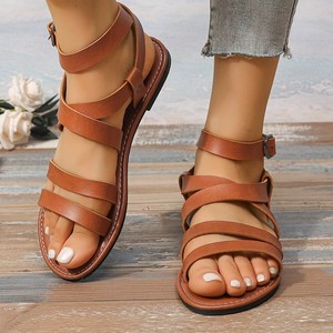 Sandalias Planas de Gladiador para Mujer, con Múltiples Tiras y Hebilla en el Tobillo, Punta Abierta, Sandalias Casuales de Verano para la Playa - Product Image 5