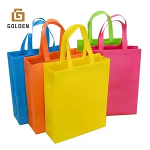 Golden China Factory Retail Disposable Custom Foldable Handle Blue Pp Shopping Bag Suppliers Stripe Stock Non Woven Tote Bags