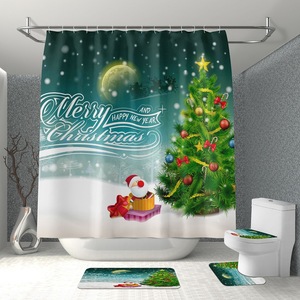 Rideau de Douche en Polyester Rouge Père Noël, Imprimé Numérique, Imperméable, Personnalisable, Ensemble de Rideaux de Douche, Vente en Gros - Product Image 3