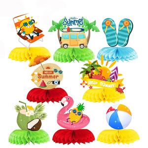 Decoraciones de mesa de nido de abeja de papel 3D <span class=keywords><strong>Hawaiano</strong></span> para fiesta de cumpleaños Hello Summer Beach Theme Decoración - Product Image 1