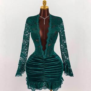 Đầm nữ xuân 2026 mới về - Kiểu dáng thanh lịch, gợi cảm, cổ V, ren, chân váy nhung, <span class=keywords><strong>mini</strong></span> - Product Image 2