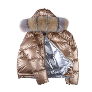 En gros dames vers le bas manteau court col de fourrure capuche femmes hiver réversible manteaux Parka <span class=keywords><strong>femme</strong></span> bulle manteau bouffant veste - Product Image 3