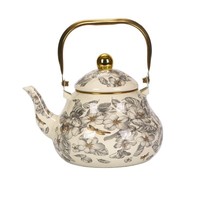 Ensemble cafetière et bouilloire en émail, vaisselle en émail vintage avec poignée dorée, théière en forme de poire pour cuisinière, pichet à eau froide