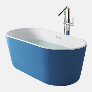 Baignoire autoportante moderne en acrylique bleu et blanc avec fonction de trempage et drain - Product Image 1