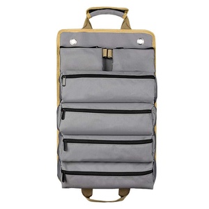 Organisateur de rangement en nylon noir avec compartiments zippés, sac portable pratique de style simple pour les voyages et l'usage quotidien - Product Image 5