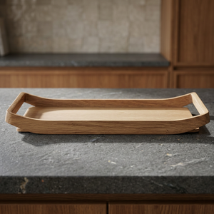 Plateau en bois de grande taille, fait main, gravé de motifs floraux, décoratif, écologique, recyclable, avec revêtement poudré, compatible lave-vaisselle et micro-ondes - Product Image 1