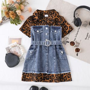 <span class=keywords><strong>Vestito</strong></span> Estivo per Bambine in Denim di Cotone con Stampa Leopardata, Stile Carino, Lunghezza al Ginocchio, Linea ad A con Volant - Product Image 5