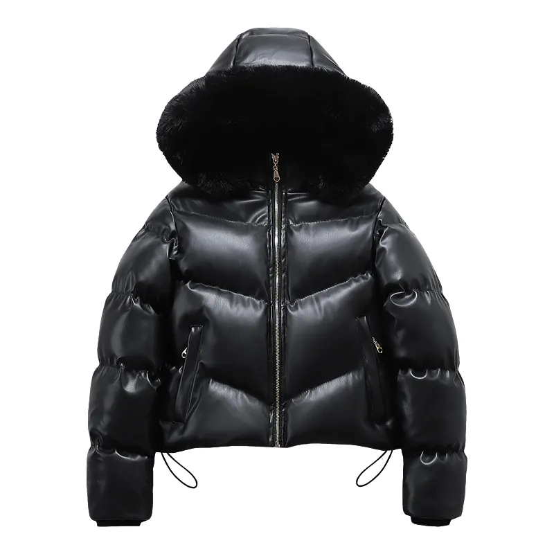 Manteaux d'hiver pour femmes en cuir Pu rembourré bulle veste Crop Puffer vestes et manteaux pour femmes