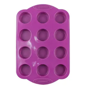 Bpa Gratis Food Grade 12 Cup Non-Stick Paarse Siliconen Muffin Top Bakvormen
