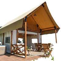 Carpa Safari de PVC Doble de Lujo para Glamping Familiar, Móvil, para las Cuatro Estaciones, Ignífuga, Ecológica, Personalizable, con Dormitorio y Sala de Estar para Exteriores