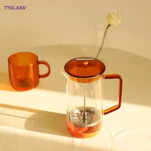 TYGLASS高品质耐热600毫升可定制硼硅酸盐玻璃咖啡机玻璃法国压榨茶壶套装