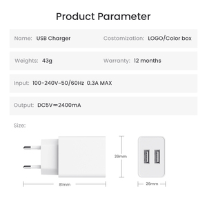 Kép USB tường sạc 5V 2.4A điện thoại thông minh tối ưu gan chất liệu với OTP & OVP bảo vệ - Product Image 6