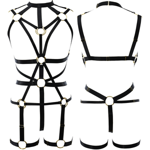 Harnais de corps élastique noir style gothique punk avec porte-jarretelles pour <span class=keywords><strong>bas</strong></span>, lingerie <span class=keywords><strong>sexy</strong></span> à lanières pour femme, pour les soirées en club - Product Image 4