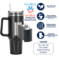 Vaso Térmico Personalizado con Logotipo, 40 Oz, de Acero Inoxidable, con Asa, Tapa y Pajita para Impresión