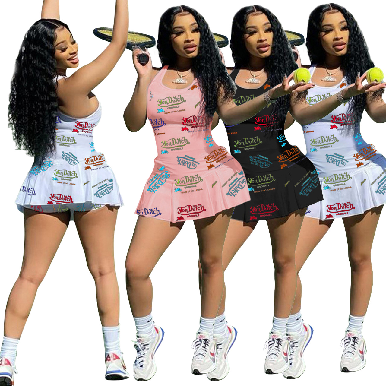 Новое поступление, модные летние спортивные женские платья для тенниса QC - G6085 без рукавов, облегающее мини-платье с принтом