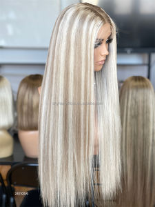 Wig Rambut Asli Jessica Warna <span class=keywords><strong>Natural</strong></span>, Desain Baru 2026, HD 13*5 Patchwork, Hairline Alami, Raw Virgin, 24 Inch, Densitas 400%, Lurus - Product Image 2