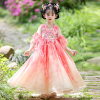 Robe Hanfu d'été pour filles, vêtements de style chinois, costume de spectacle, tenue florale, robe de princesse pour enfants, fête, danse, anniversaire