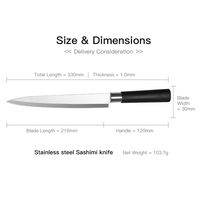 Couteau à sashimi en acier inoxydable de haute qualité, lame finition sablée avec manche ergonomique confortable en PP
