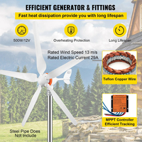 Générateur éolien 12V/AC 500W avec contrôleur MPPT, 5 pales, réglage automatique du vent