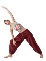 Pantalon de sport respirant taille mi-haute uni avec cordon de serrage élastique à la taille et aux chevilles, coupe ample style Harem pour Yoga et Danse