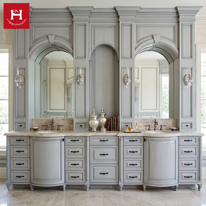 <span class=keywords><strong>Meuble</strong></span>-<span class=keywords><strong>lavabo</strong></span> double vasque gris sur mesure Happy Houses, en bois massif avec plateau en marbre et grand espace <span class=keywords><strong>de</strong></span> rangement pour villa - Product Image 1