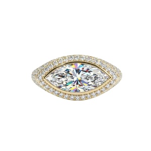 Bague en or 9k, 14k, 18k avec diamant taille marquise serti clos et halo, style Est-Ouest - Product Image 3