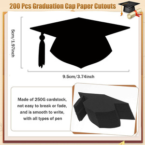 Decoración troquelada con forma de birrete de graduación, papel negro ecológico para suministros de fiesta de graduación - Product Image 2