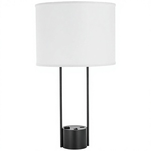 Lampe de bureau en métal à base ronde avec prise de courant pour la décoration de la maison, chambre à coucher, hall d'hôtel, chambre d'hôtel - Product Image 1