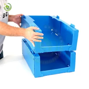 Factory Custom Pp Plastic Stackable Warehouse Corflute Collapsible Corrugated Storage Box Picking Bins