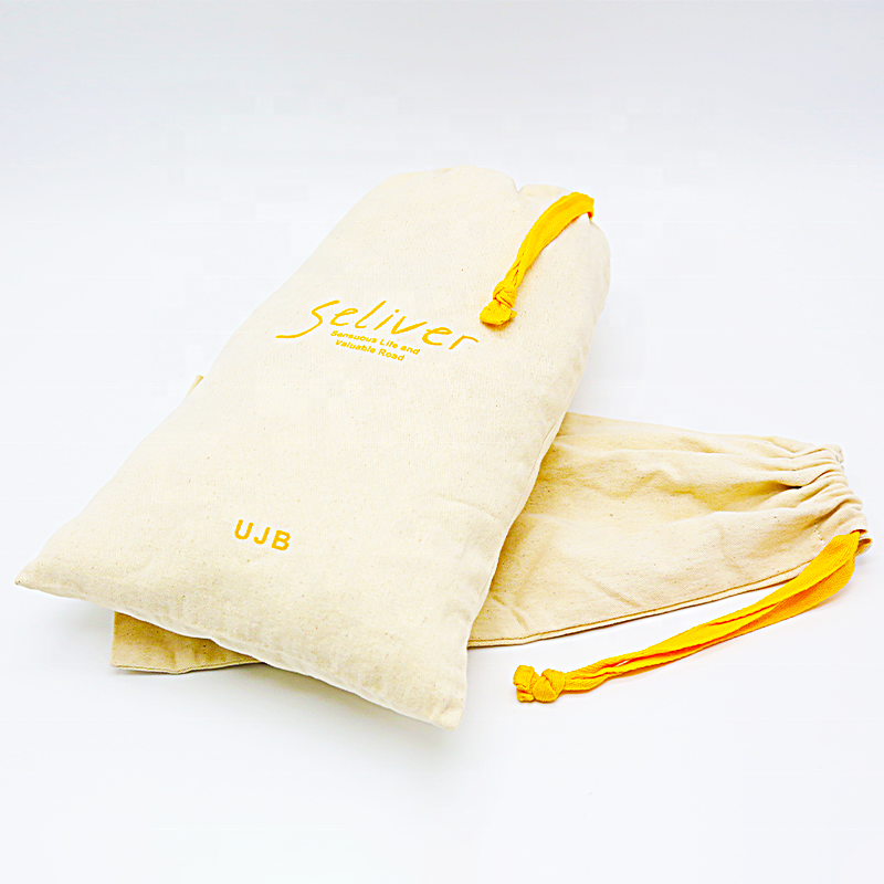 Customized soft organic cotton drawstring pouch big muslin fabric ribbon bag with logo