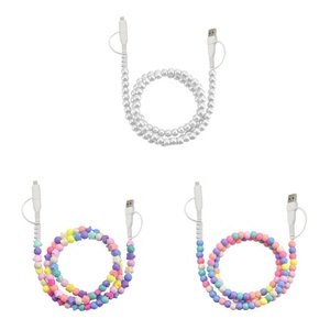 Cable USB de Perlas de Plata Lisas con Cuentas de Turquesa Vintage y Cristales de Piedras Preciosas Estilo Navajo, Cargador Disponible en Stock - Product Image 5