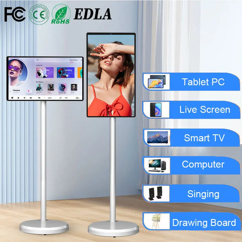 Factory New Design 21.5 Inch Android Wifi Portable Floor Touch Screen Pc Tablet Display Stand By Me Smart TV All In One Computer