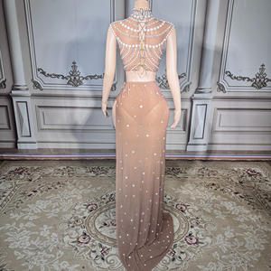 ZD lujo hecho a mano transpirable señoras vestido de noche modesto largo hasta el suelo fiesta de graduación diamantes de imitación cintura Natural Crop Top - Product Image 5