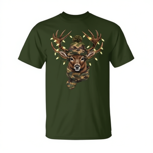 T-shirt de Noël unisexe pour adulte à manches courtes et col rond avec impression numérique motif camouflage rennes et cerfs - Product Image 2