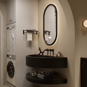 Waterproof Curved <b>Wall</b>-Mounted Bathroom Cabinet with LED Light <b>Mirror</b> - Product Image 3
