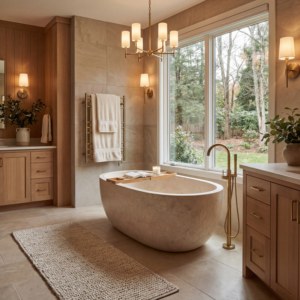 Baignoires ovales modernes sur mesure de luxe en marbre travertin blanc crème exclusif, autoportantes pour salle de bain, villa, hôtel - Product Image 1