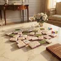 Ensemble de Mahjong américain en acrylique marbré vert à 3 couches, imprimé style chinois, OEM ODM, usine source, logo personnalisé, vente en gros, cadeau de fêtes