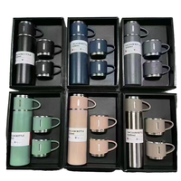 Coffret cadeau de Noël 3 pièces, thermos en acier inoxydable pour le voyage en plein air, bouteille isotherme pour thé et café avec 2 tasses