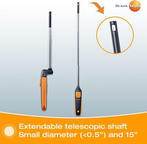 Anémomètre portatif Testo 405i, compteur CFM, tige télescopique de 15 pouces, fonctionnement par application, vitesse de l'air/débit d'air en conduit/température - Product Image 2