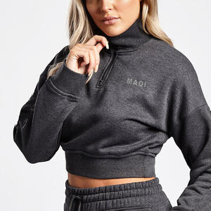 Ensemble de survêtements en molleton technique pour femme avec logo personnalisé, prix bas, fermeture éclair quart, <span class=keywords><strong>coton</strong></span> épais, chaud, ensemble de jogging pour femme - Product Image 3