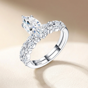 Nuovo Design di Lusso 2026 <span class=keywords><strong>Gioielli</strong></span> Fini da Sposa S925 Set di Anelli Doppi a Doppio Strato per Donna con Moissanite Taglio Marquise 6*12 Scintillante - Product Image 1
